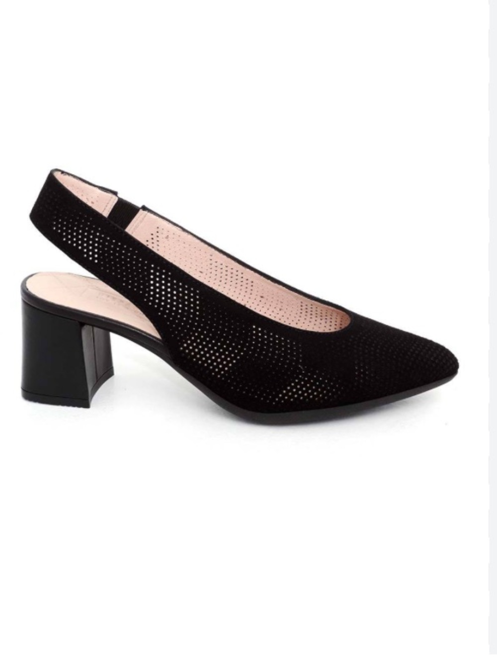 Black Perforated Slingback Block Heel Pump